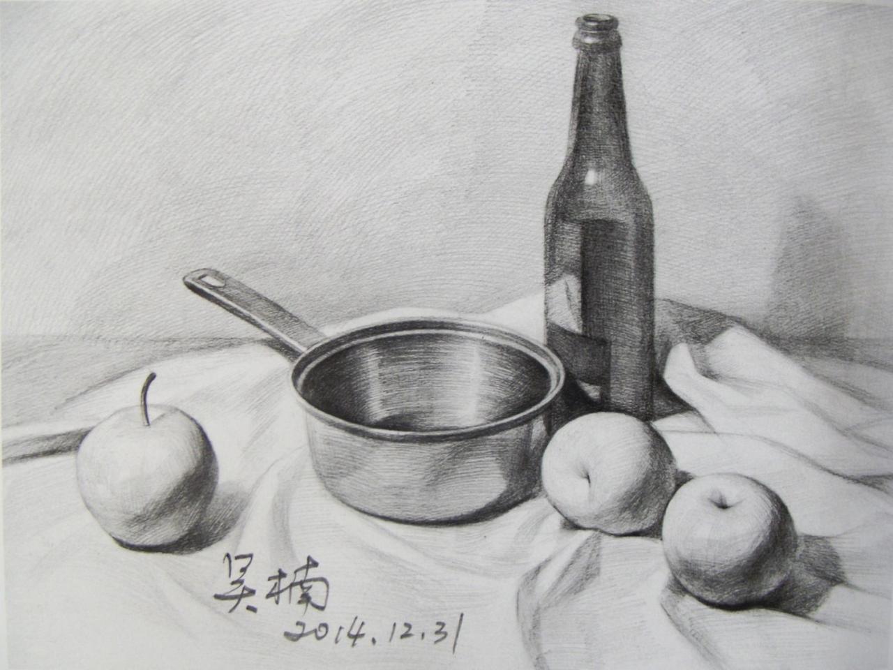 第四步，不锈钢锅、啤酒瓶及水果的整体画面，调整统一