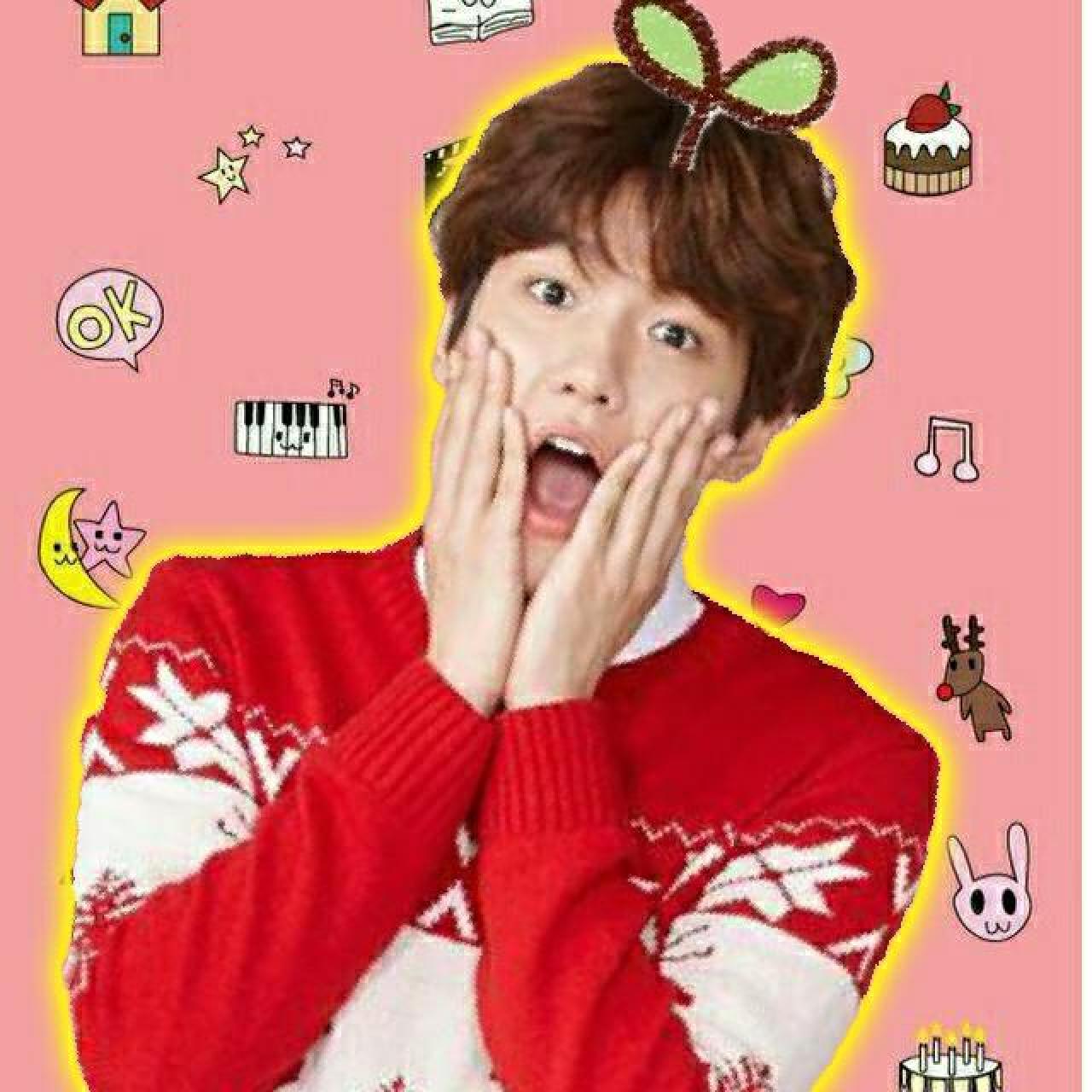 双手捧着下巴长大嘴巴吃惊样子的边伯贤头像