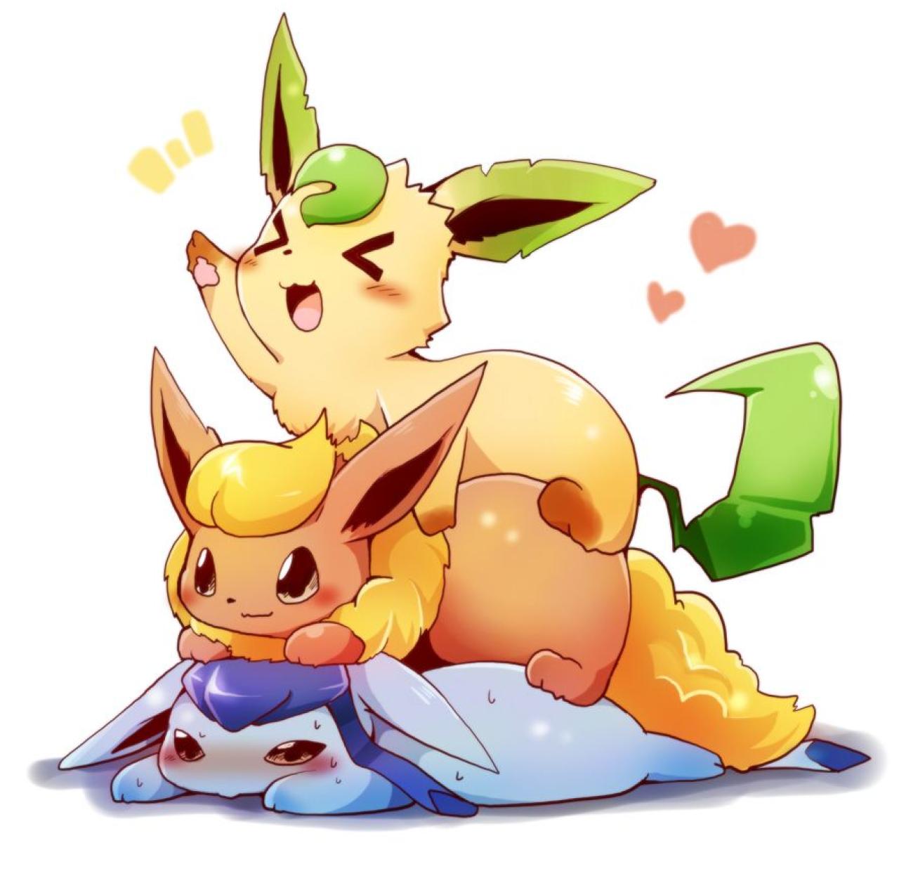 冰精灵、火精灵和叶精灵身子叠成三明治的头像