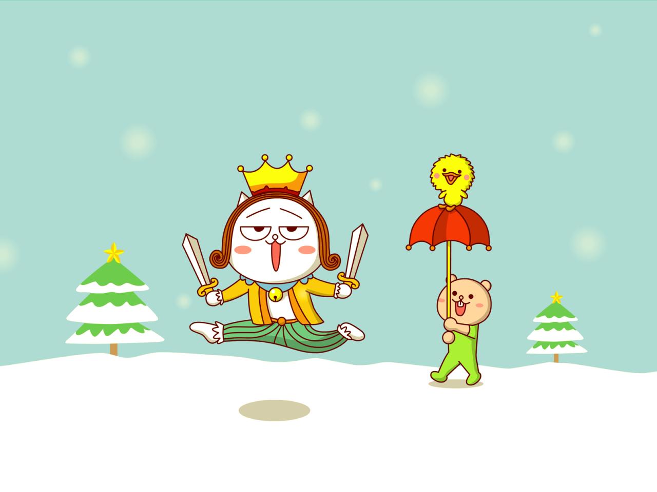 嗷大喵、熊小二和七七鸭国王版电脑壁纸 分辨率1600x1200像素 无日历