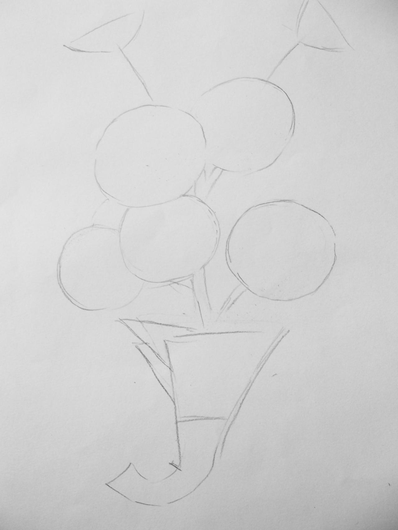 第一步,确定花、枝和纸袋的位置