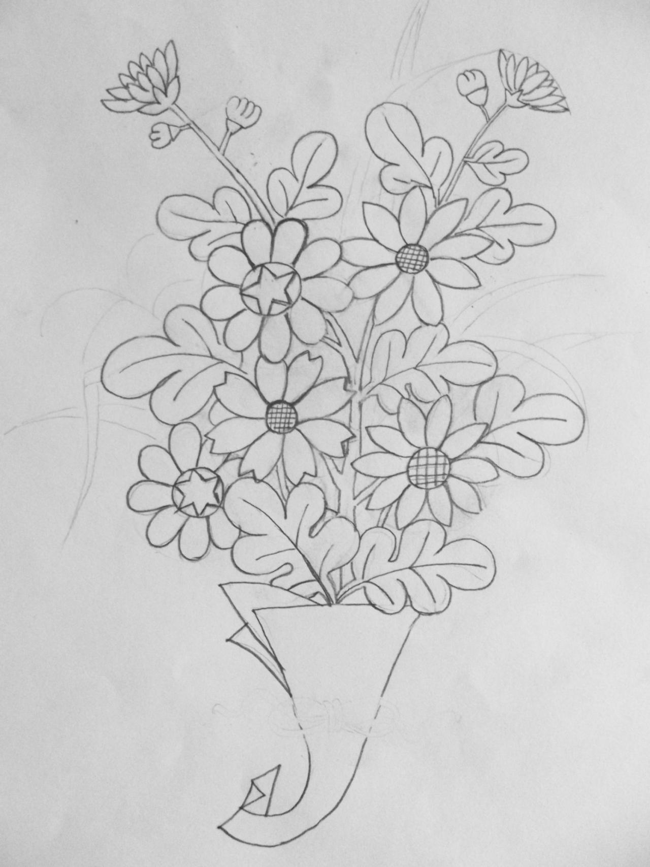 第三步,画花和纸袋