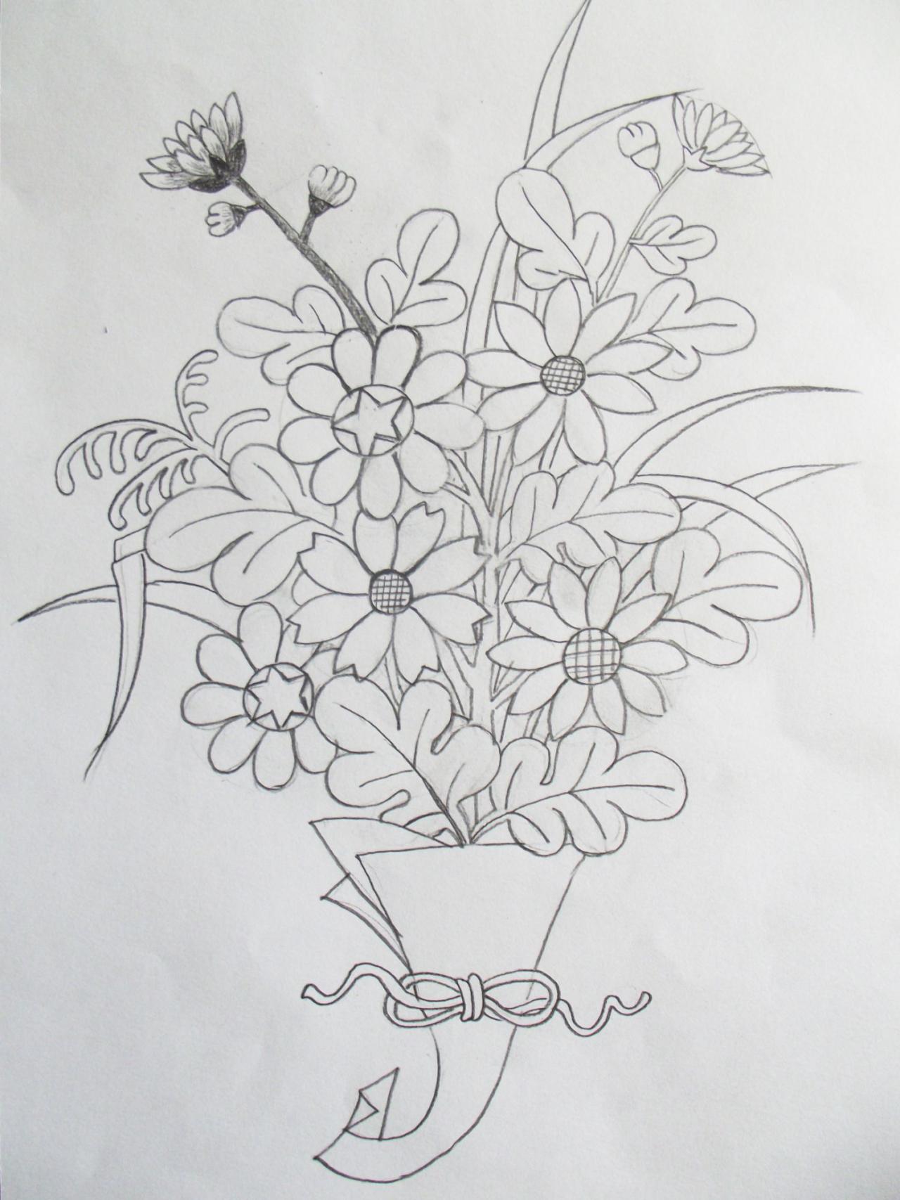 第四步,画出细叶及纸袋上的绳子