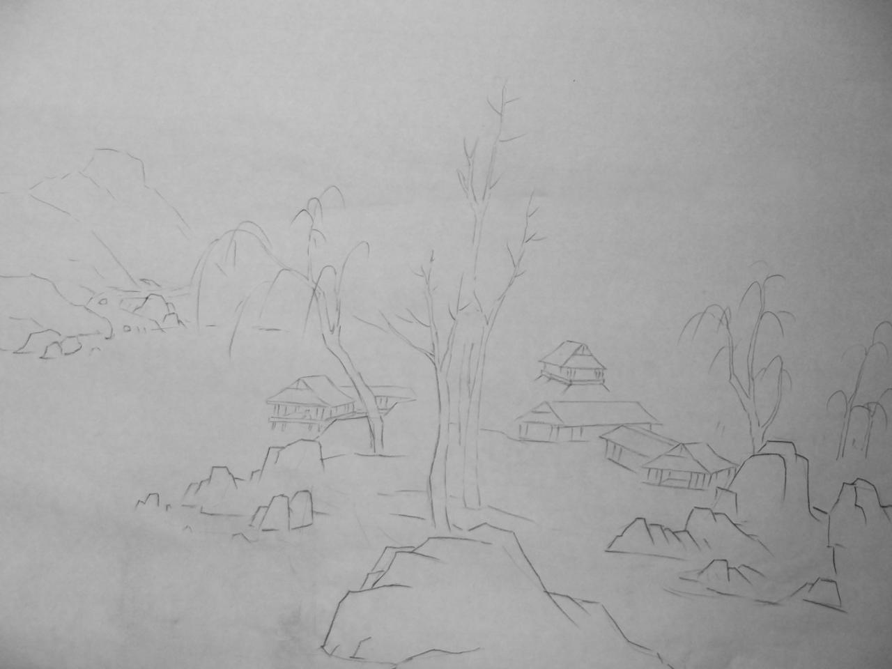 第一步，用木炭笔定位