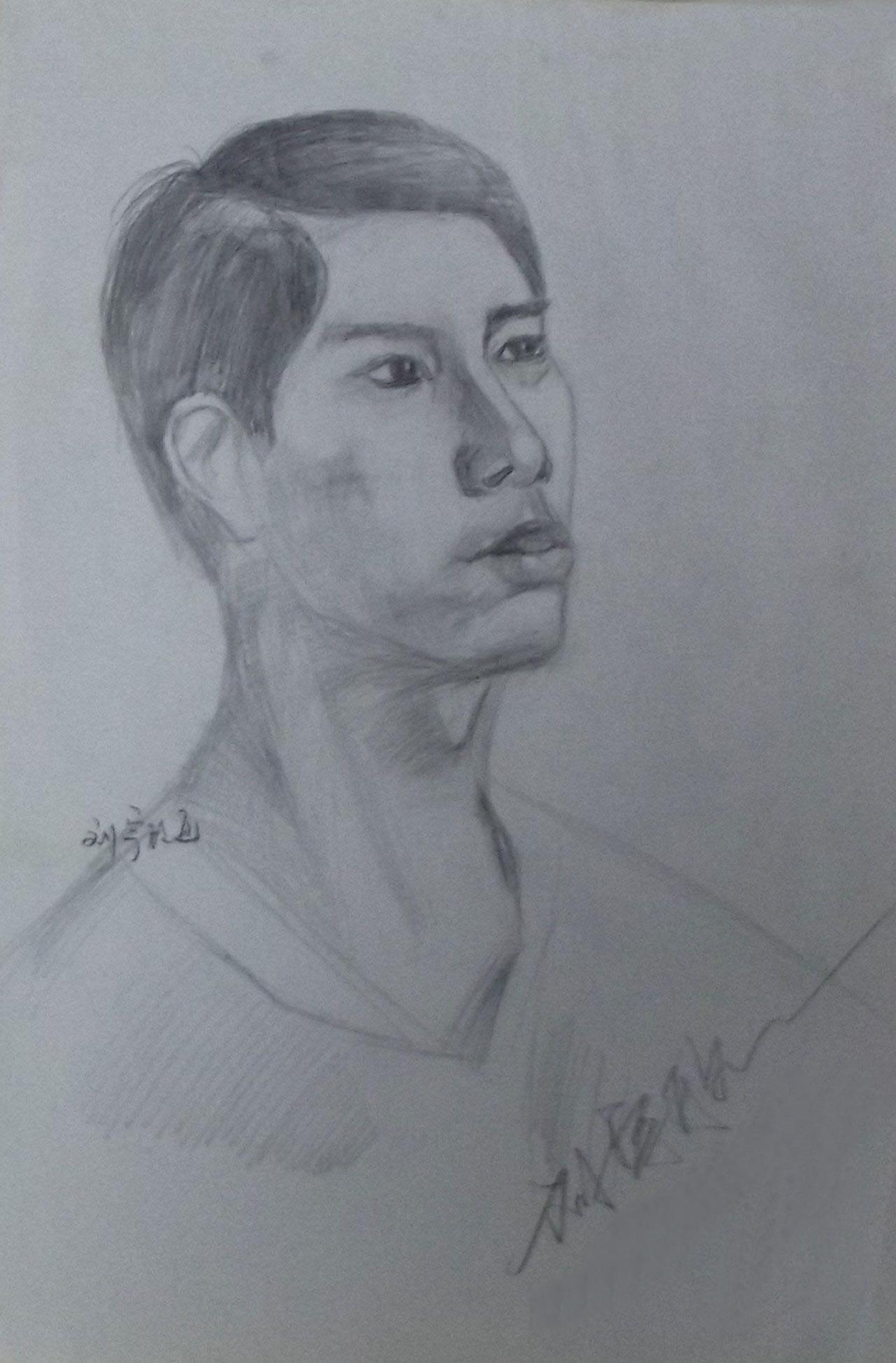 青年男子 人物头像 刘宇欣画