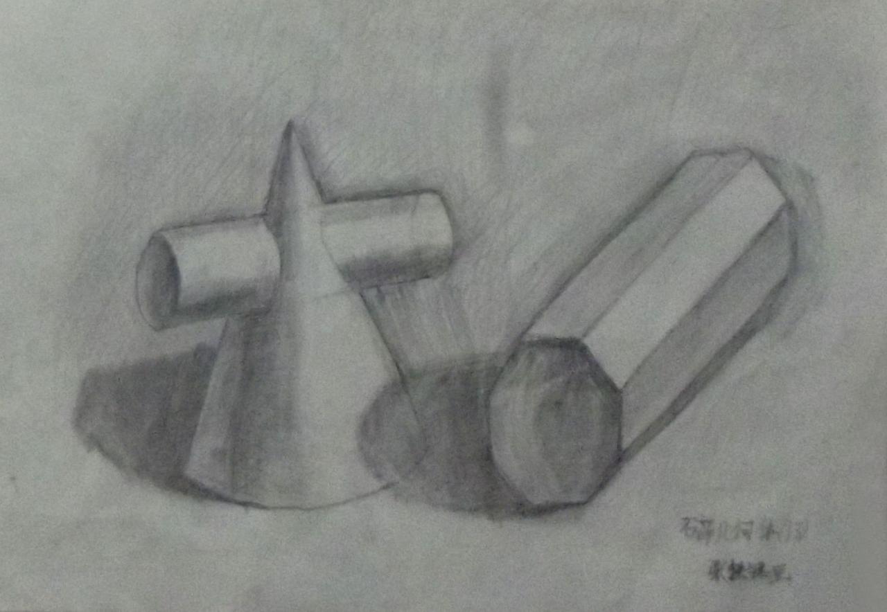 组合体、八棱柱 石膏几何体 张轶铭画