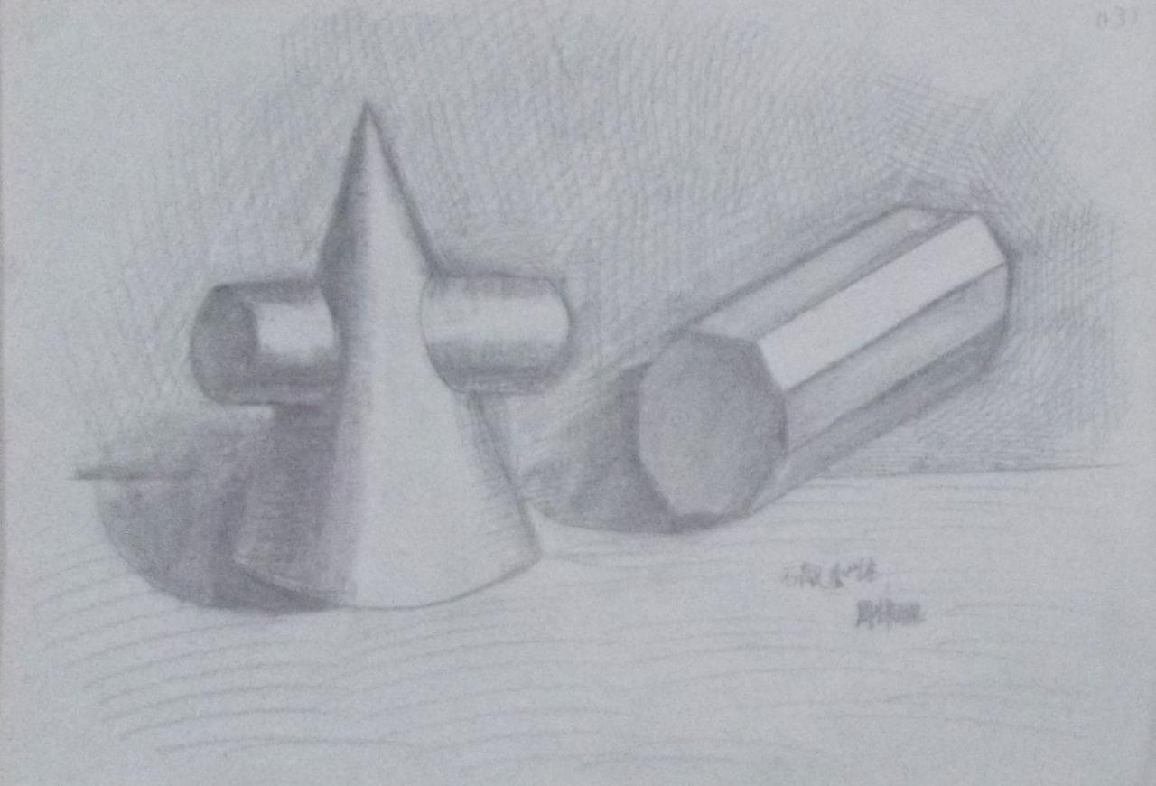 组合体、八棱柱 石膏几何体 周梓璐画