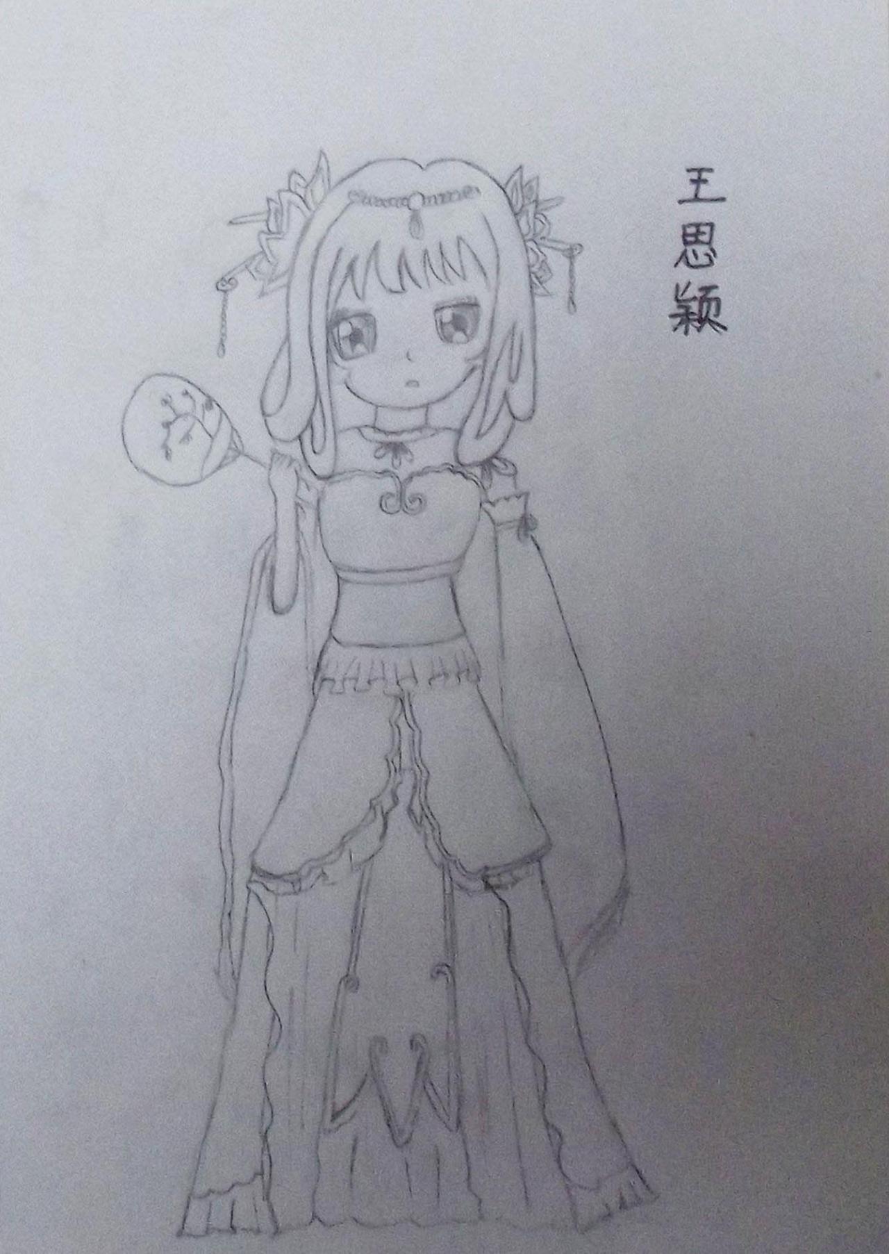 拿着扇子的女孩 王思颖画