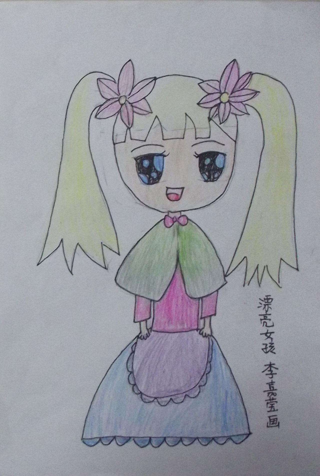 漂亮女孩 铅笔淡彩 李嘉莹画