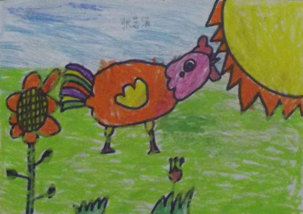 公鸡打鸣 张蕊涵画