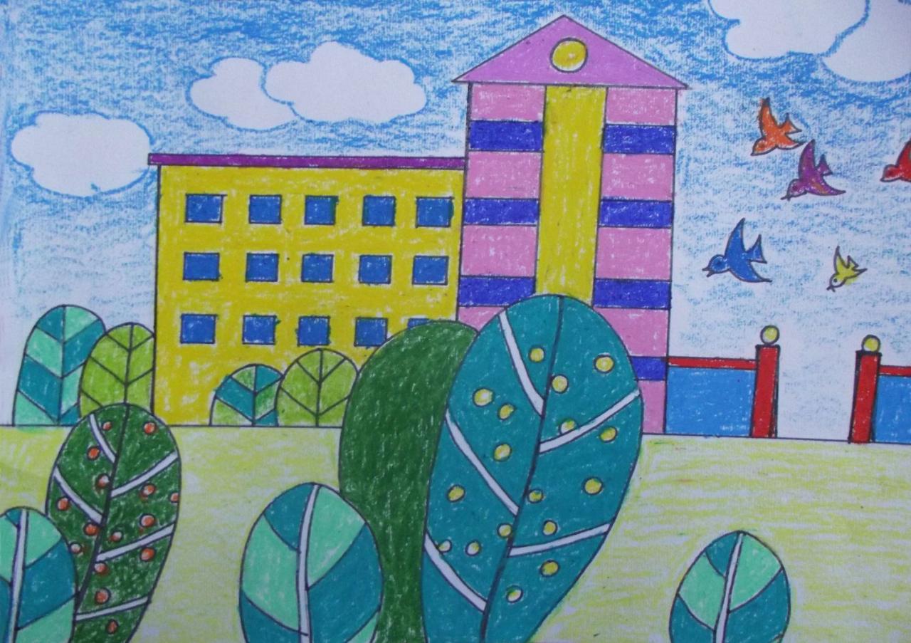 第五步,用蜡笔涂色,即完成稿