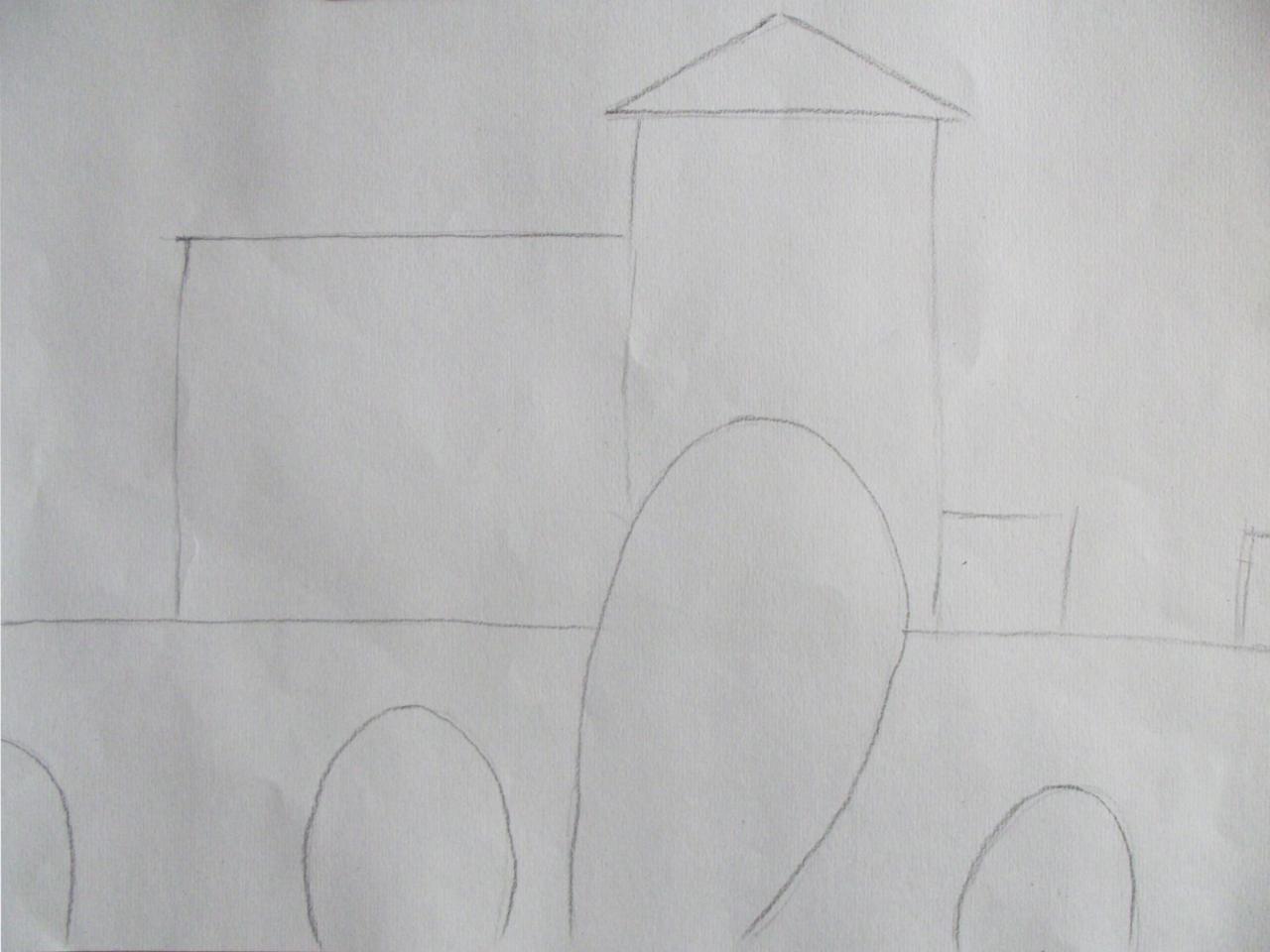 第一步,确定楼房和树的位置