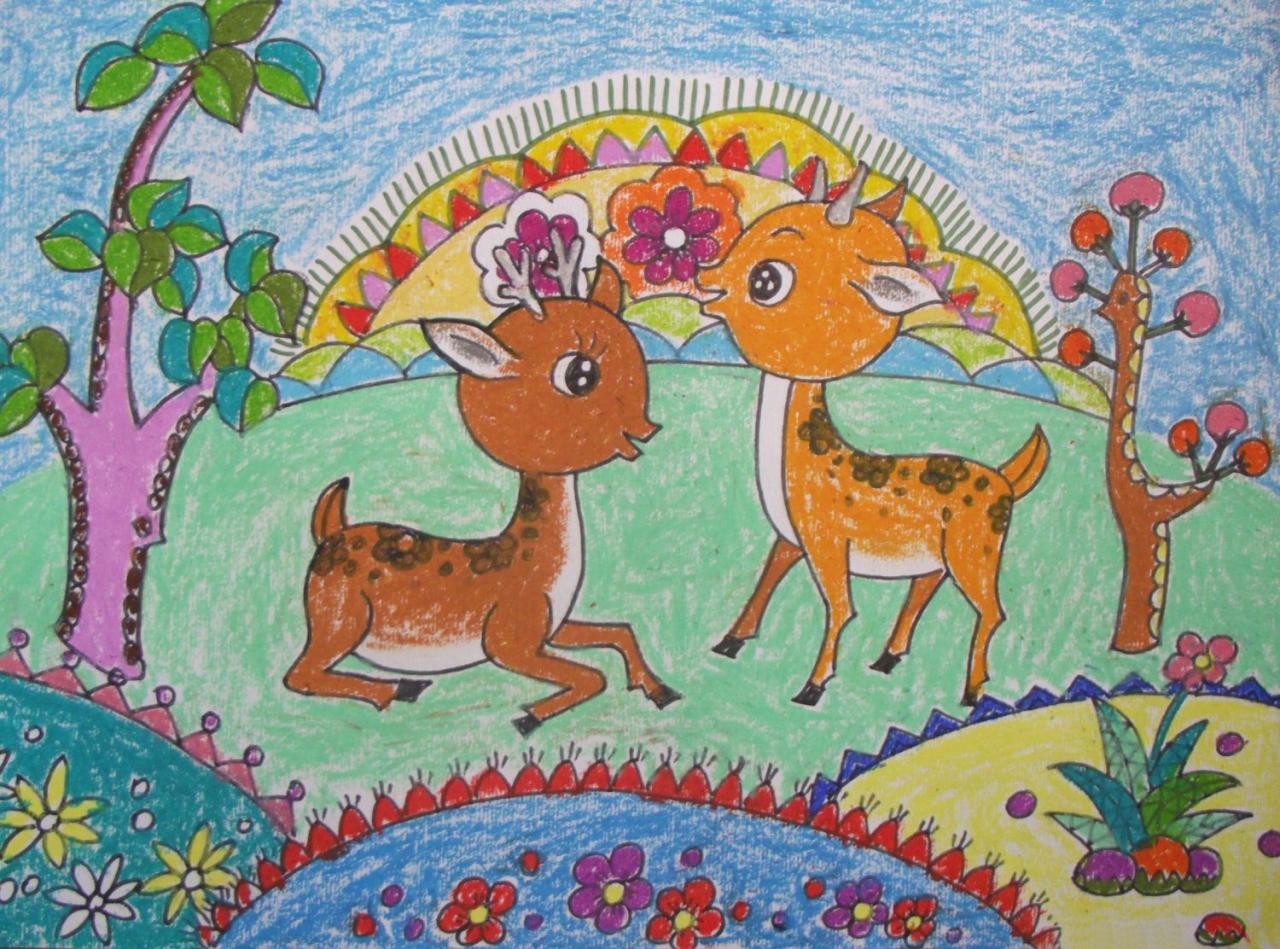 第五步，用蜡笔涂色，即完成稿