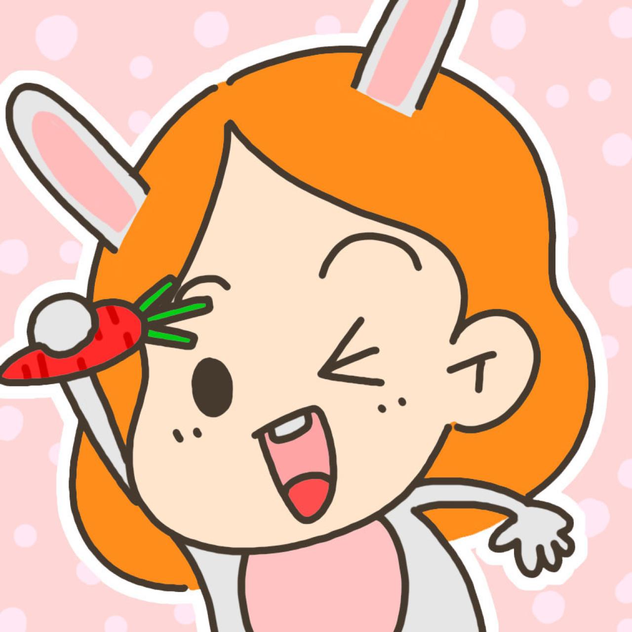 丁小点拿着胡萝卜，扮成小兔子，眨眼卖萌的头像