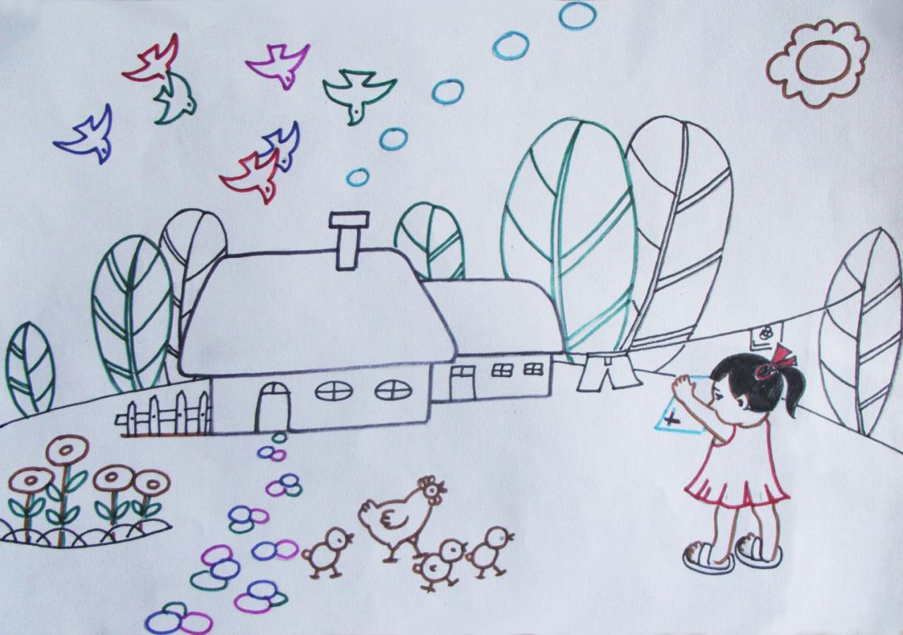 第四步，用不同颜色的笔勾出线稿