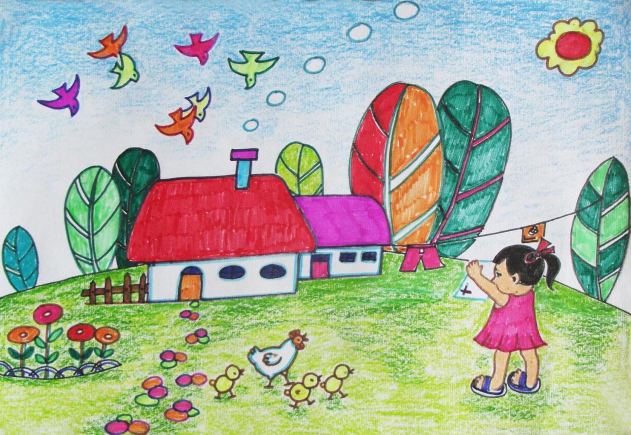 第五步，用彩笔和蜡笔涂色 即完成稿