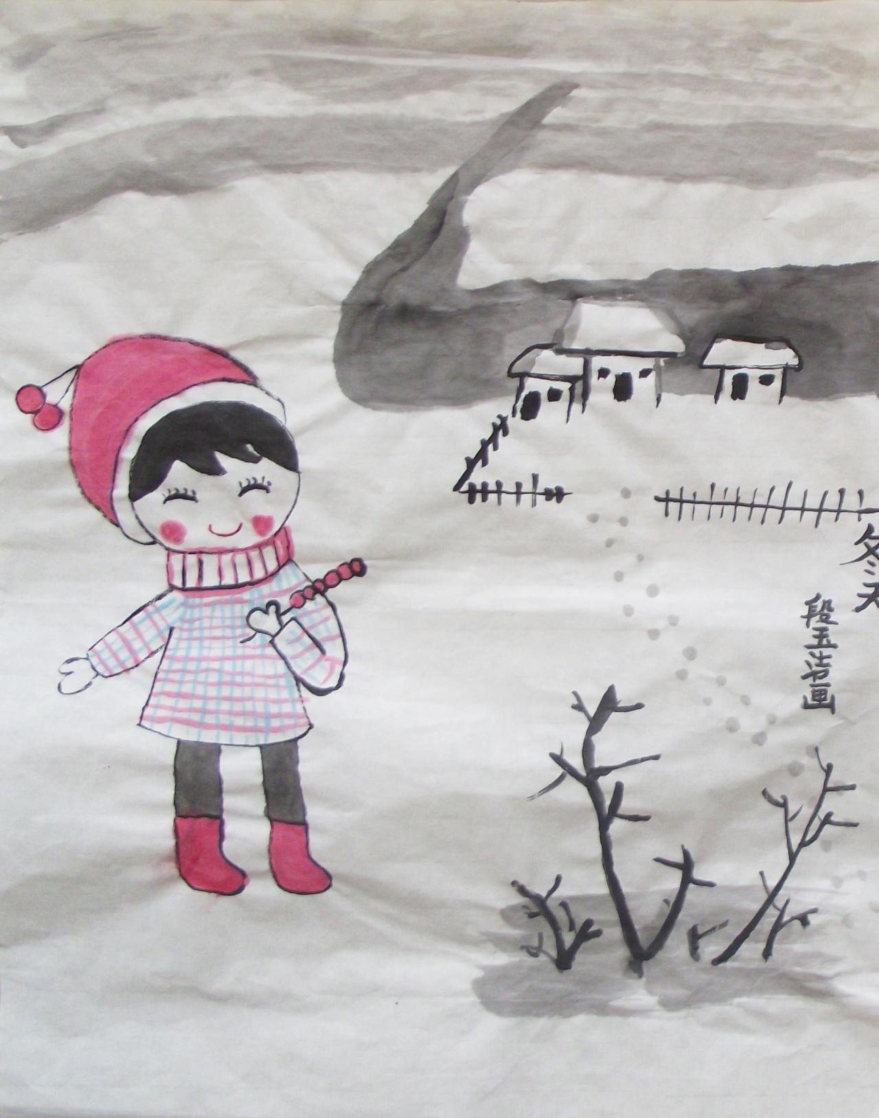 冬天 写意人物画 段玉洁画