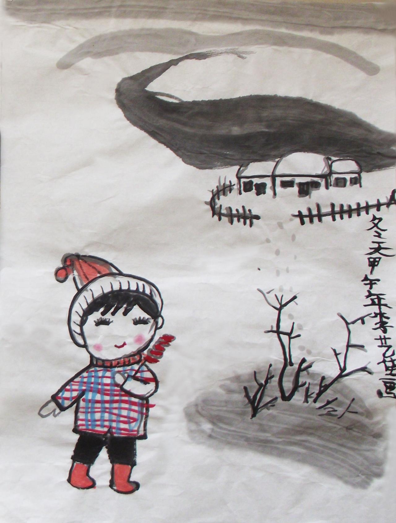 冬天 写意人物画 李艺佳画