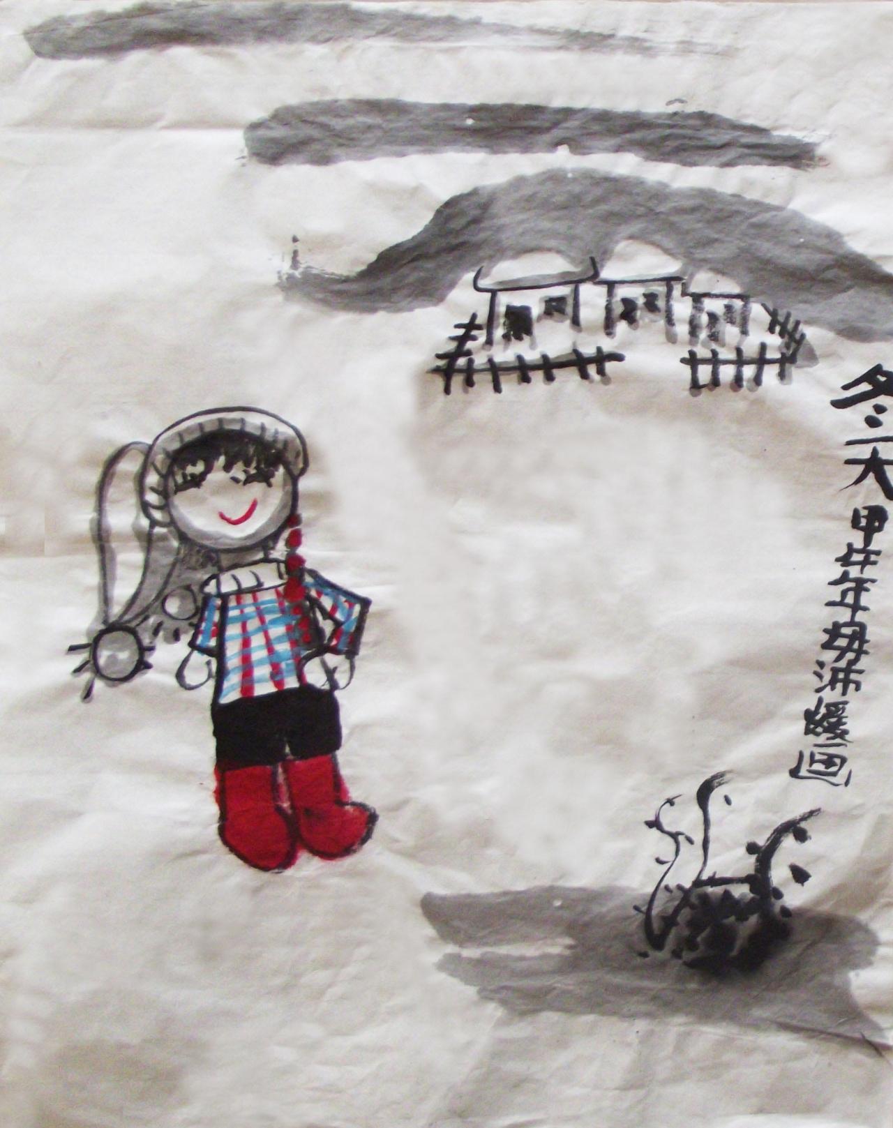 冬天 写意人物画 毋沛媛画