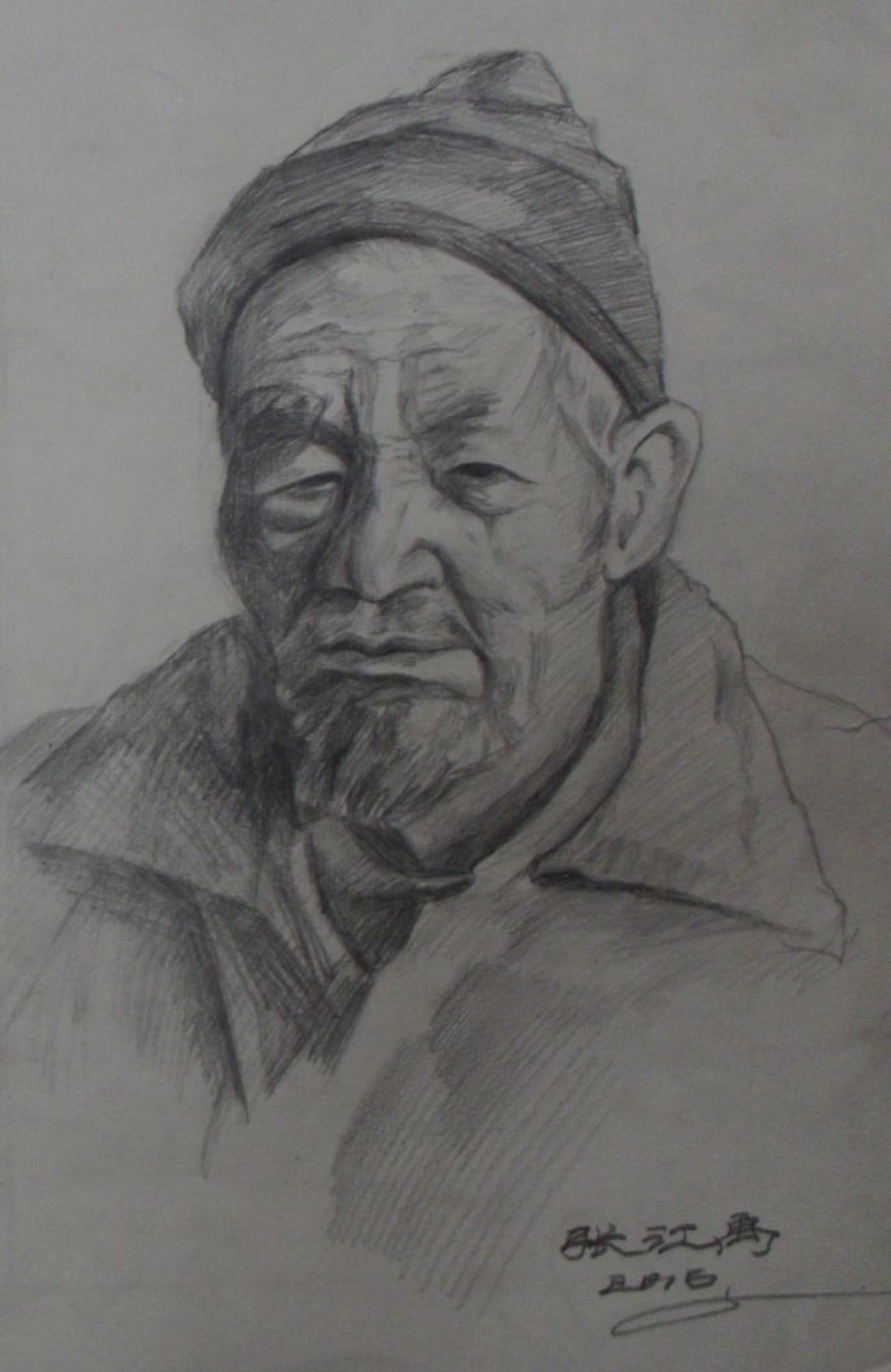 老人头像 人物素描 张江禹画