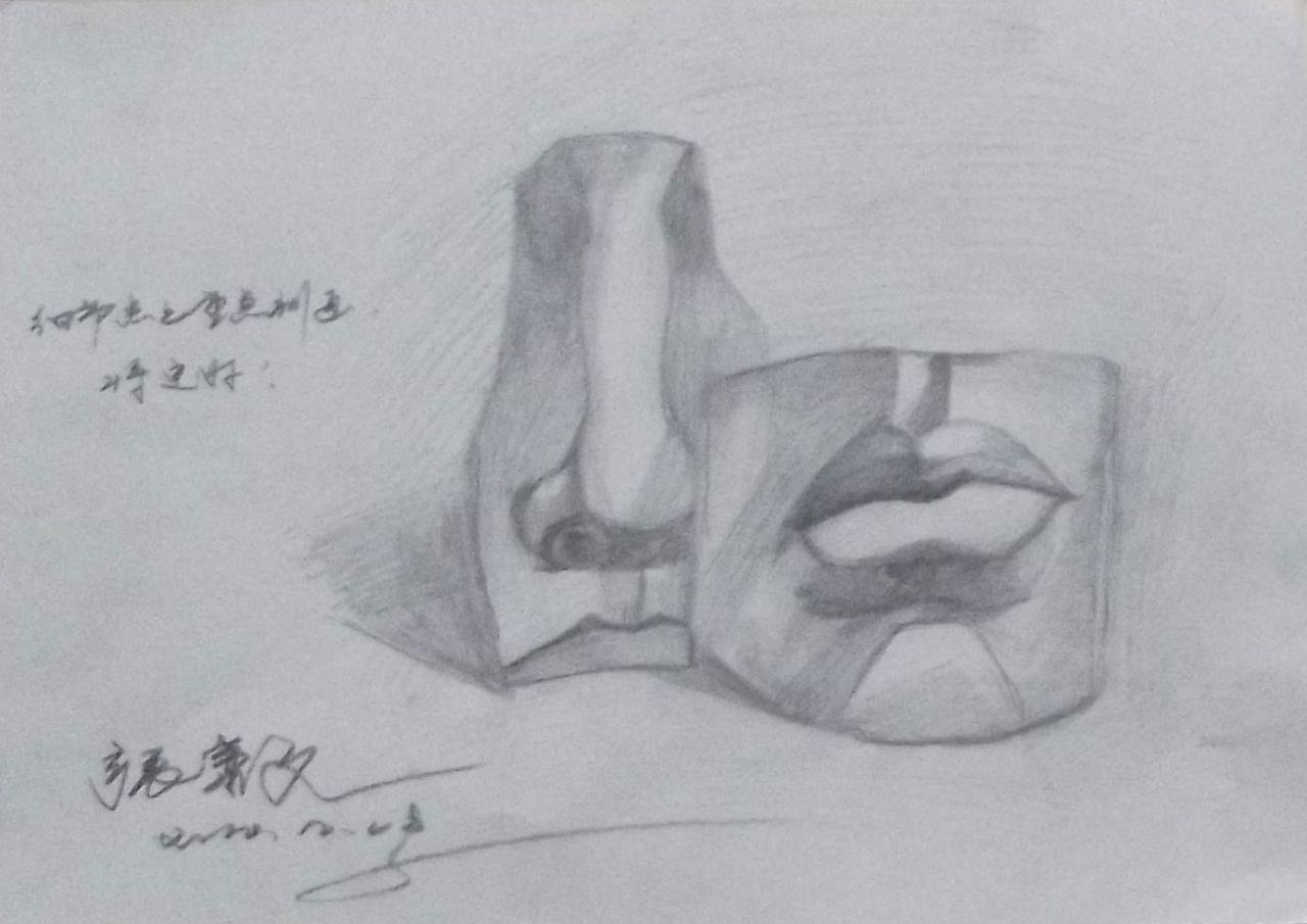 石膏鼻子和石膏嘴 素描 张萧文画