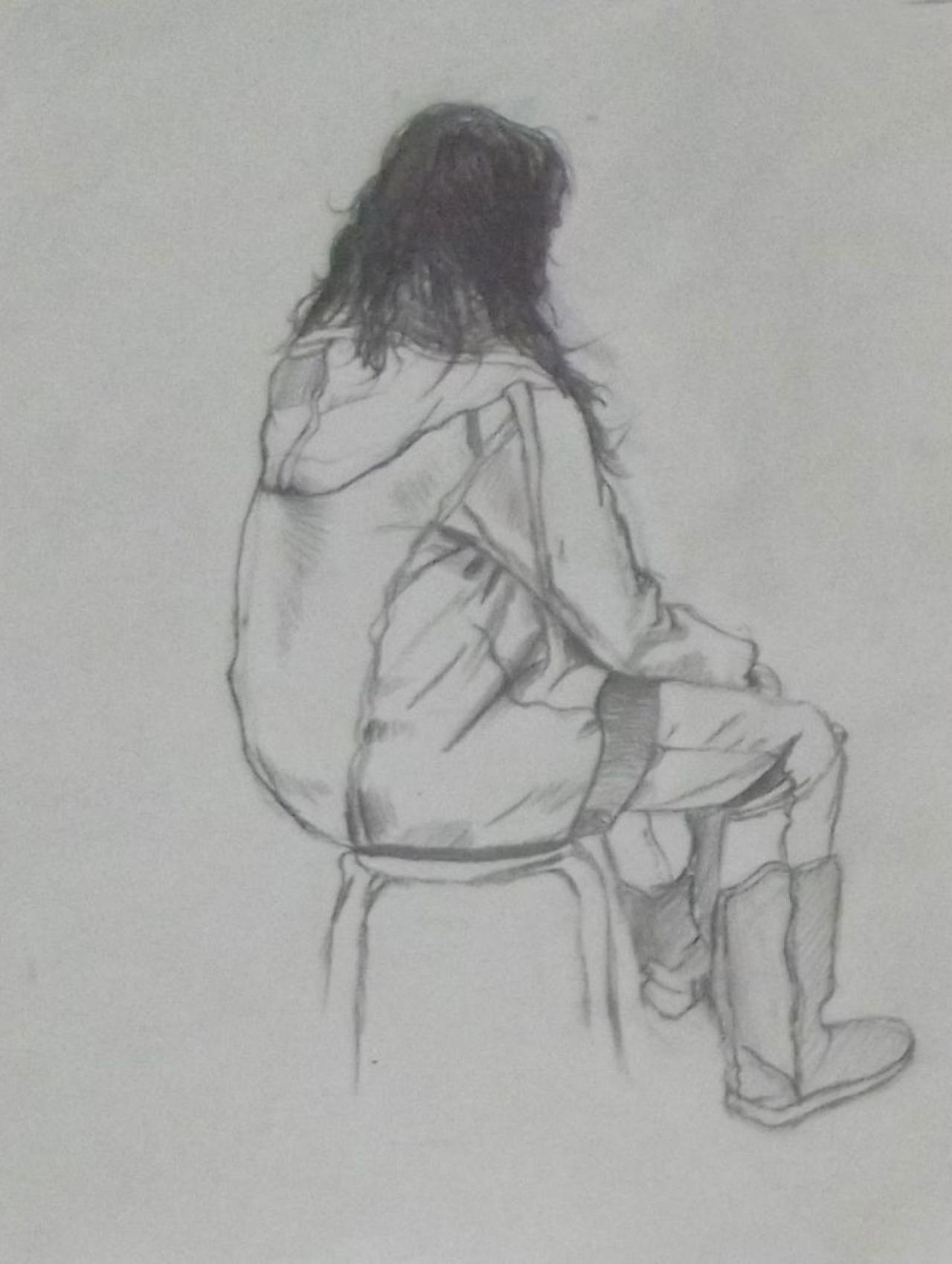 青年女子侧面 人物速写 张江禹画