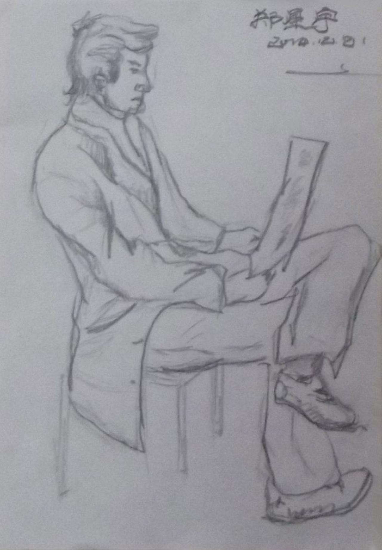 青年男子侧面 人物速写 郑星宇画