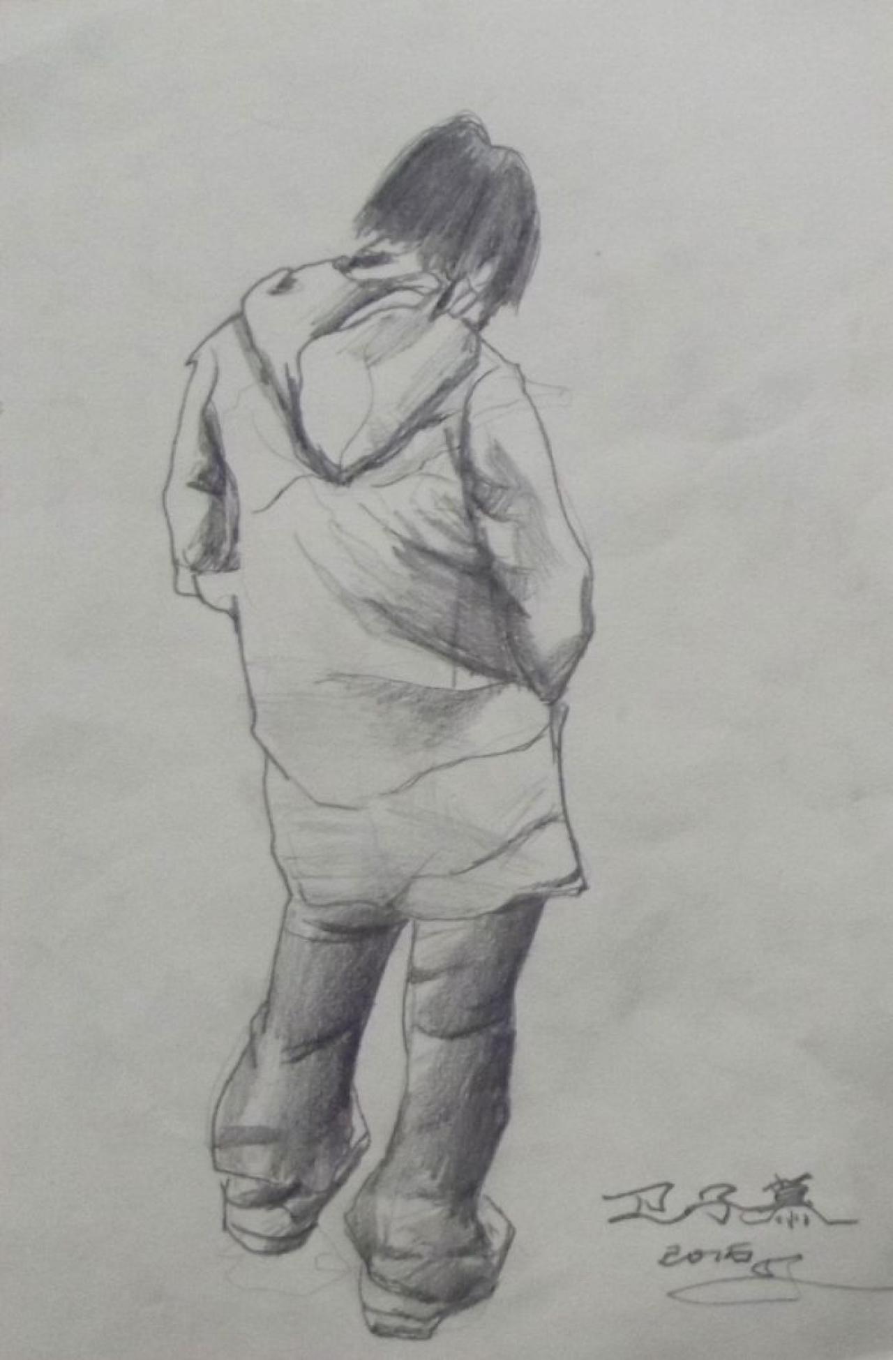 青年女子背面 人物速写 卫子慕画