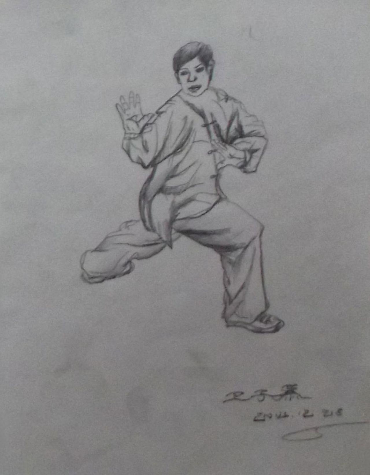 打太极的青年男子侧面 人物速写 卫子慕画