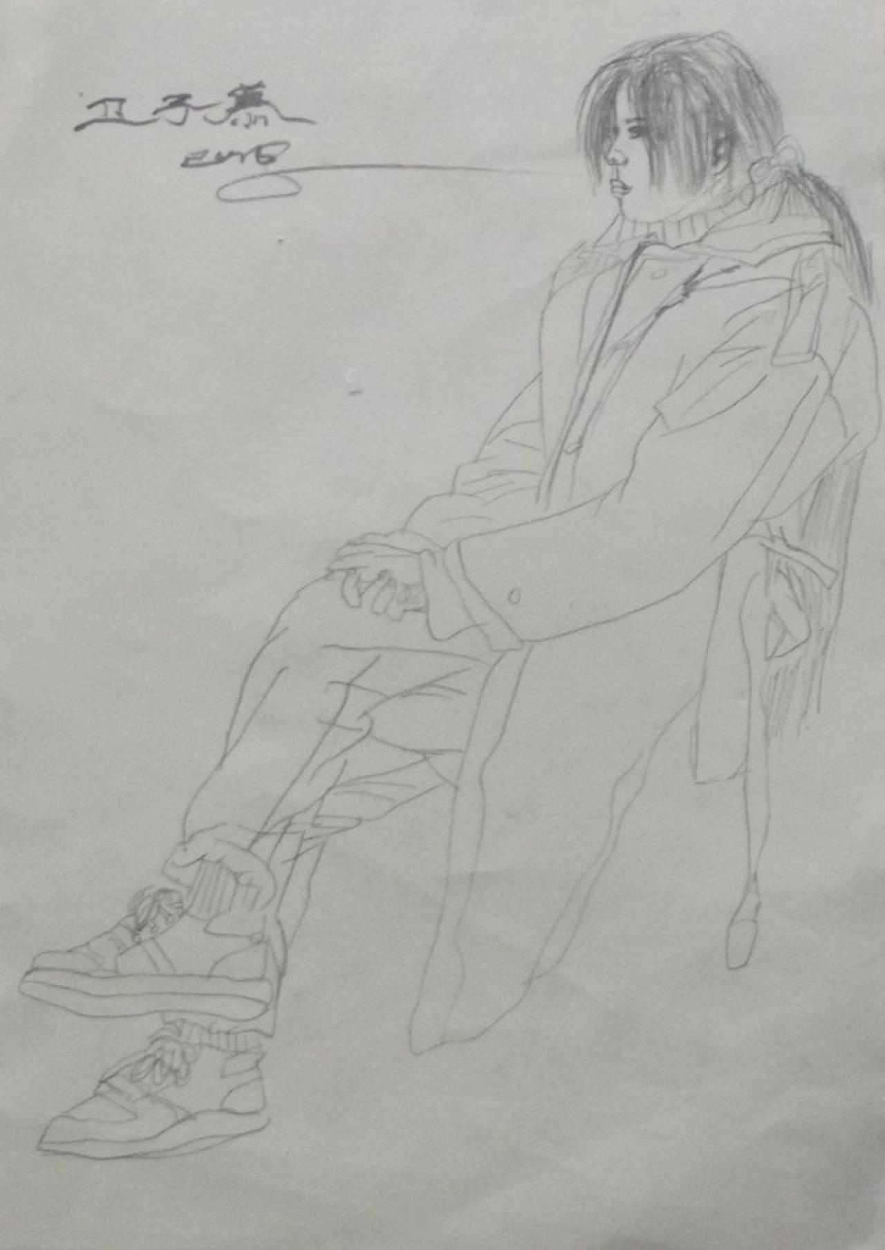 青年女子侧面 线描图 卫子慕画