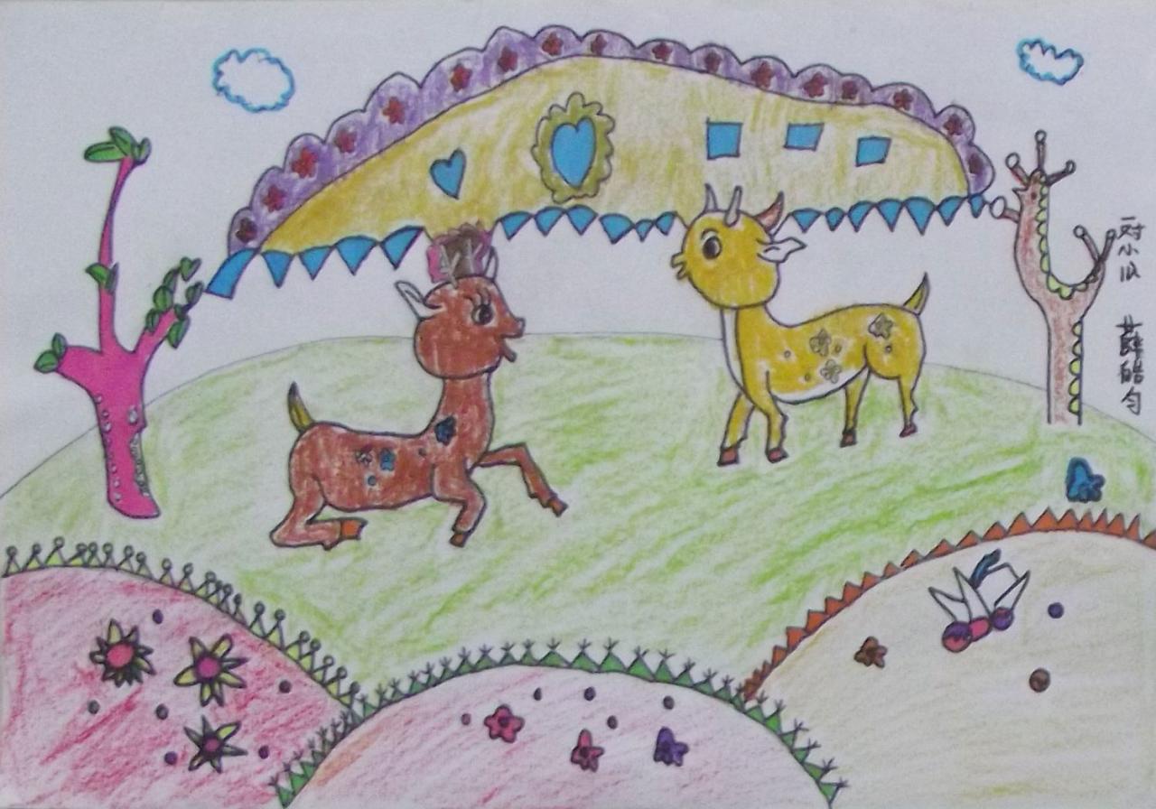 一对小鹿 薛皓匀画