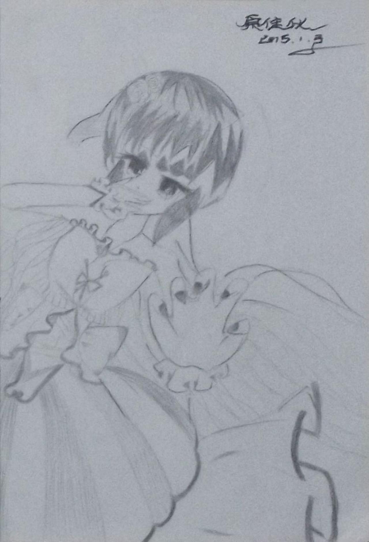 小女孩 铅笔线稿 原佳仪画