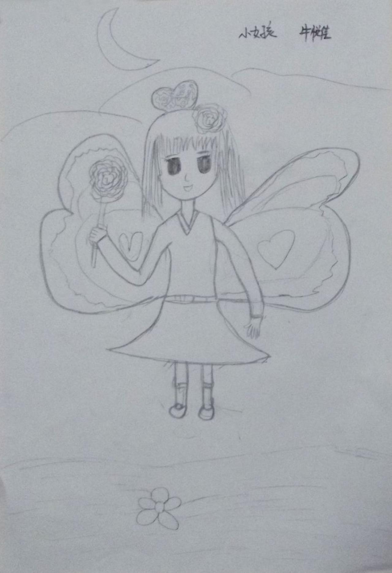 小女孩 铅笔画 牛悦佳画