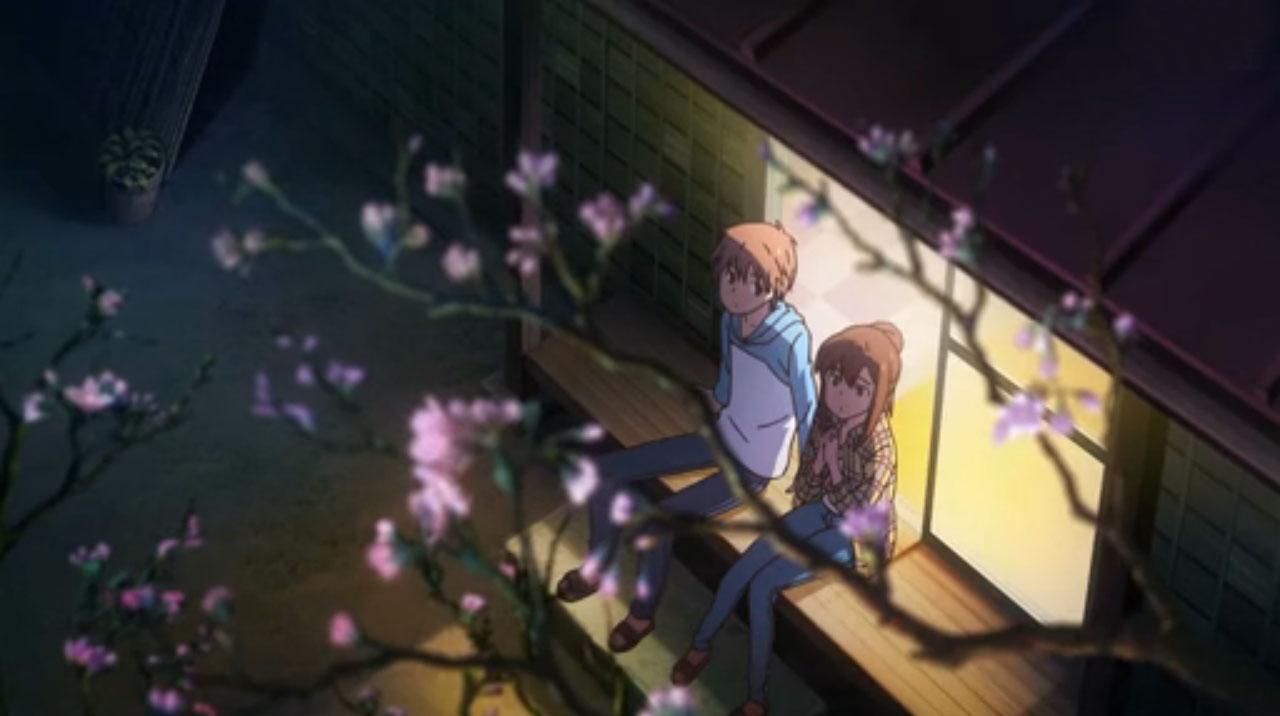 樱花庄的宠物女孩中，面对樱花树，青山七海对神田空太坦白梦想的情景