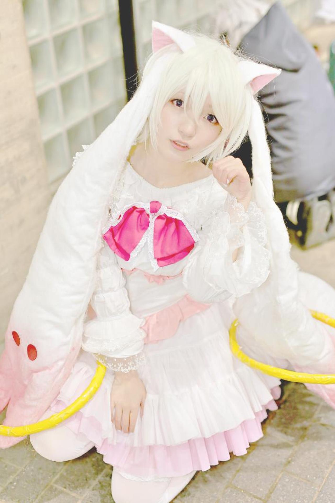 もころす扮拟人化丘比抬起左手，歪着头扮小猫卖萌 坐姿 立幅