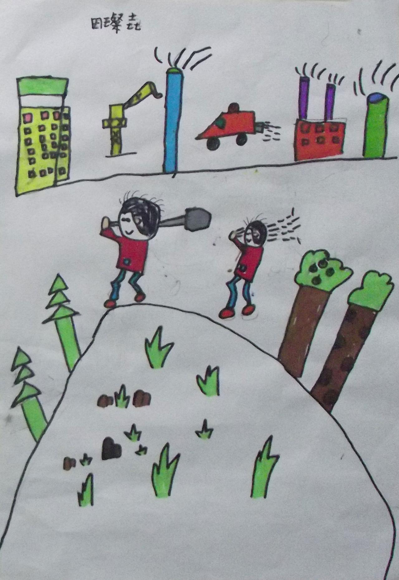 走在去植树路上的小朋友 田璨垚画