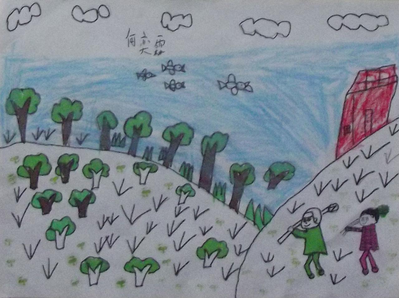 小朋友的植树场景 何奕霖画