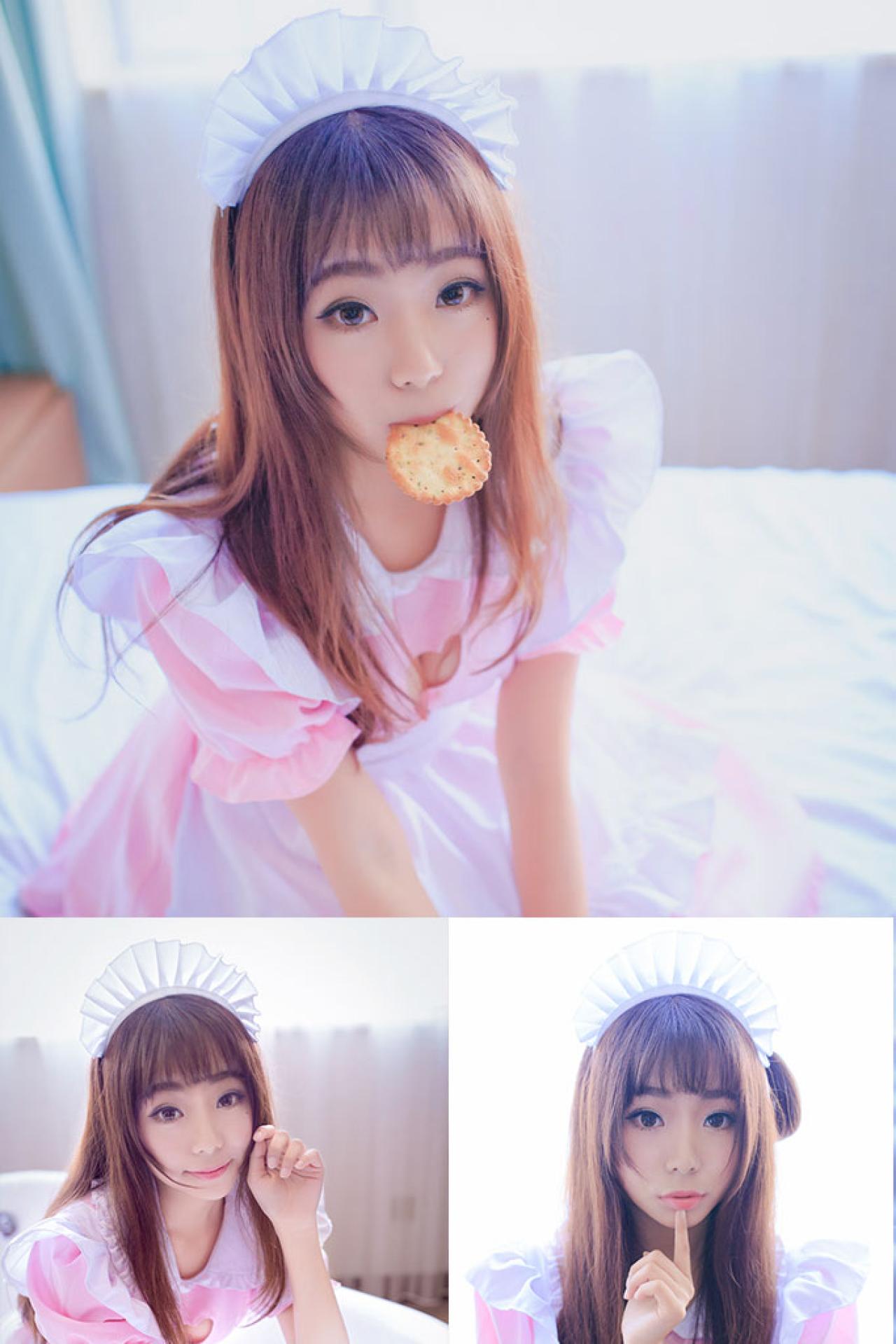 小灵粉色女仆装萌系摆拍 预览图