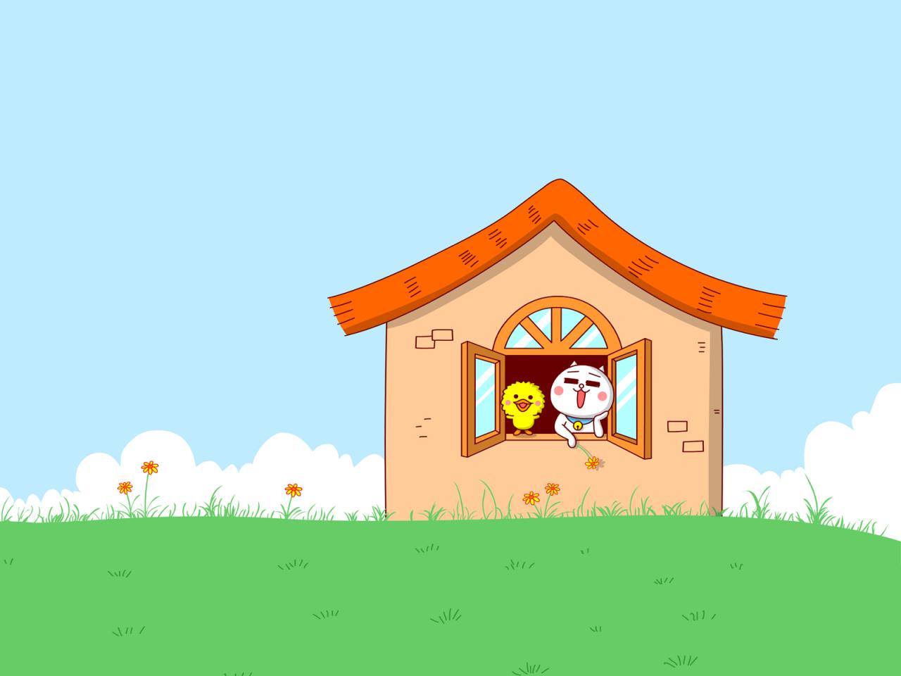 嗷大喵和么么鸭春天主题电脑壁纸 分辨率：1600x1200 无日历