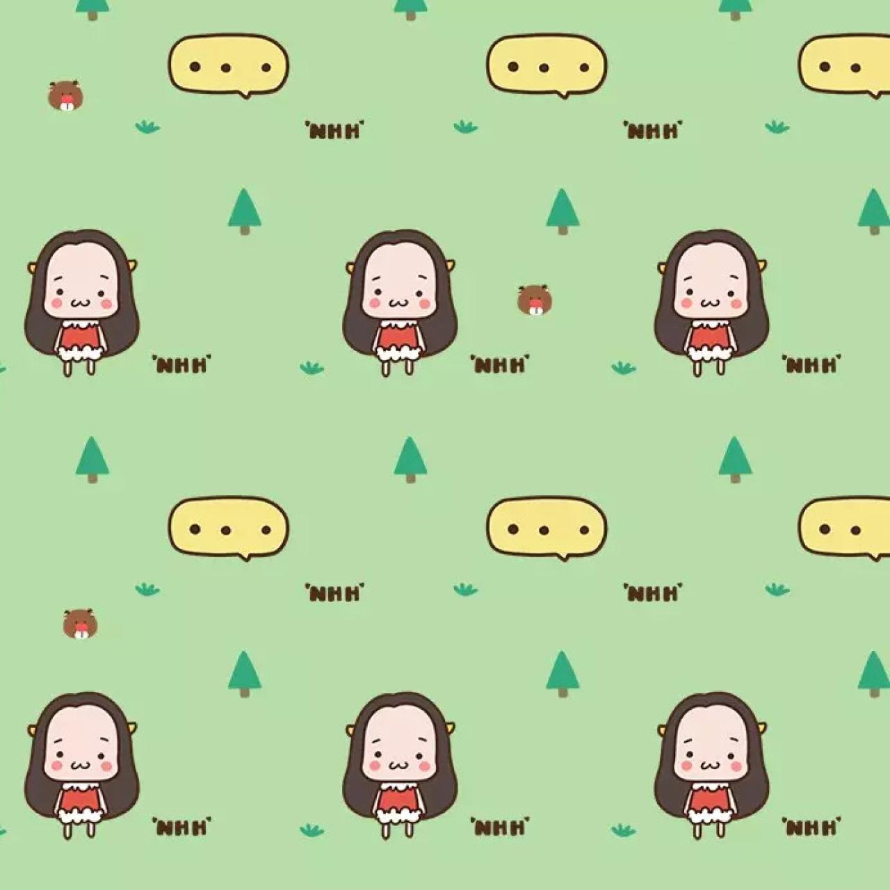 萌萌哒牛轰轰和小树 绿色聊天背景