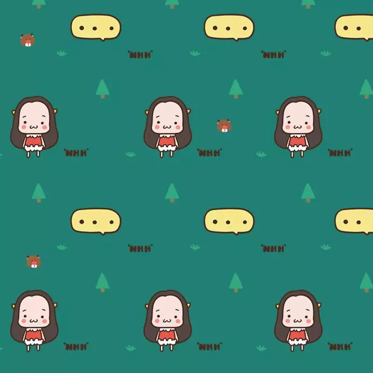 萌萌哒牛轰轰和小树 青色聊天背景