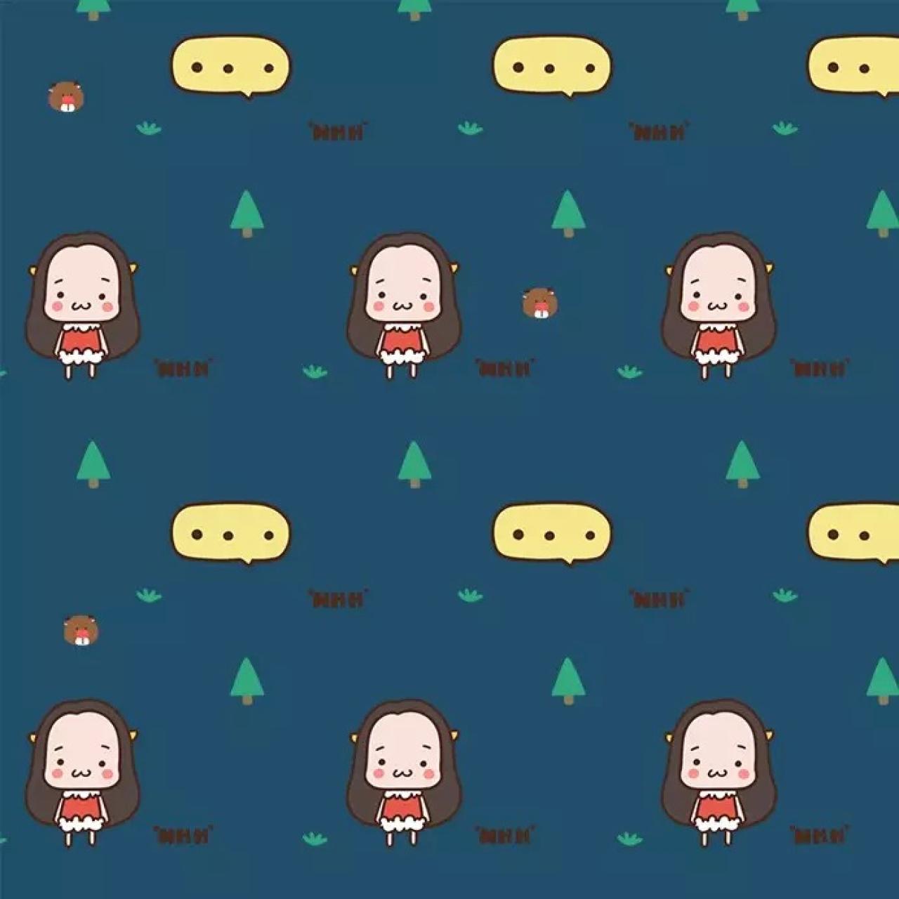 萌萌哒牛轰轰和小树 蓝色聊天背景