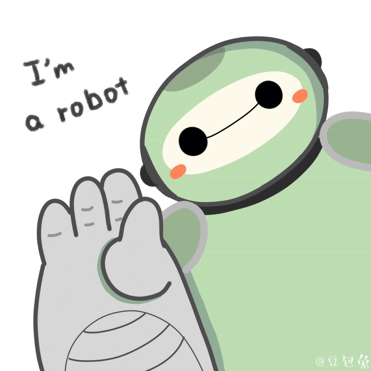 白色背景，绿色外套的超能陆战队充气机器人大白头像：我是一个机器人