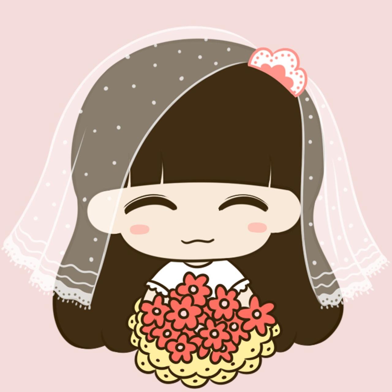 情侣头像女用：穿着婚纱捧着手捧花的眯眼小希头像