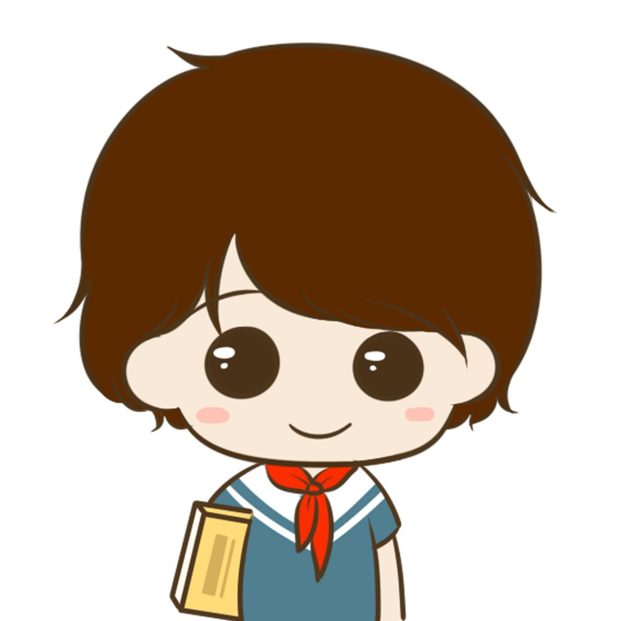 情侣头像男用：戴着红领巾夹着书的学生阿树头像