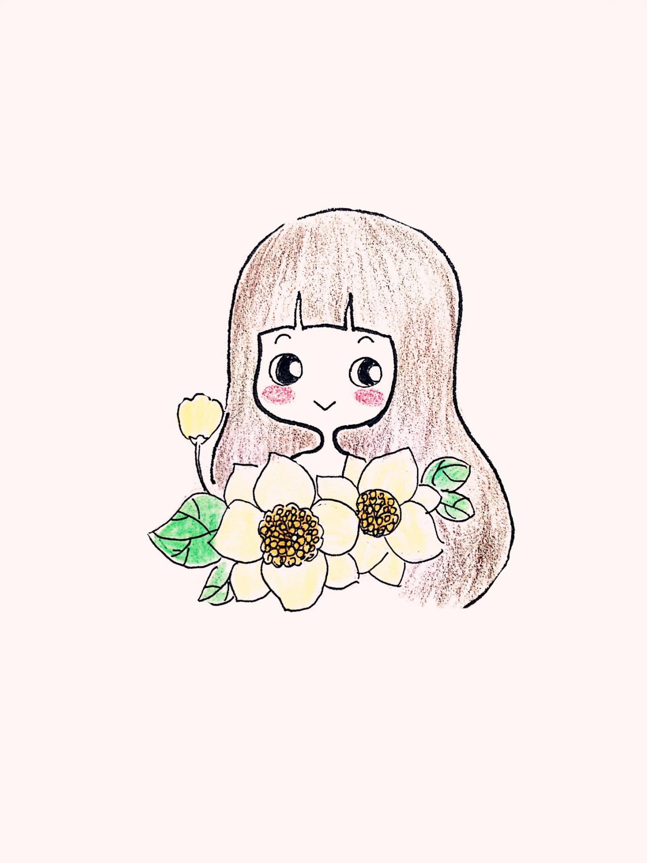 手绘金花茶萌妹子手机壁纸