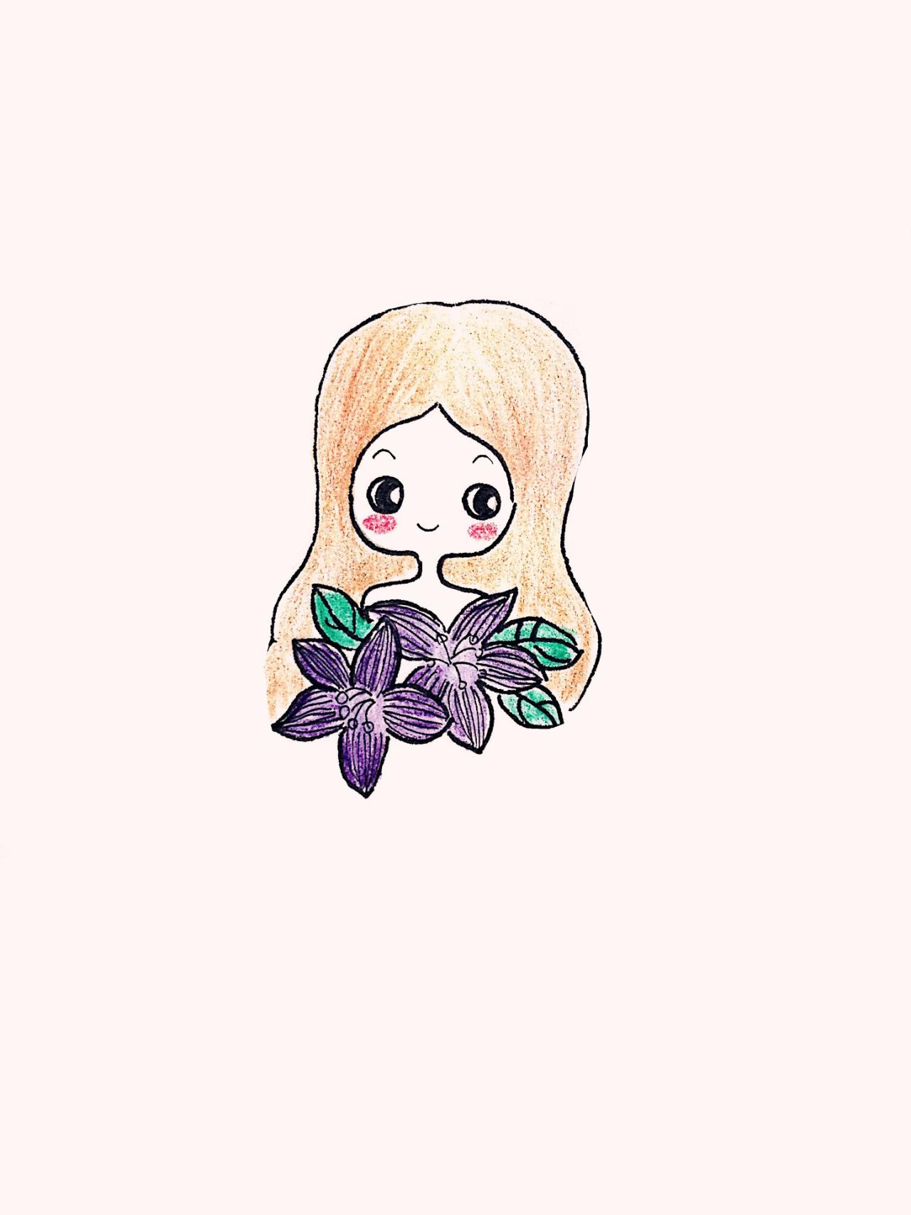 手绘桔梗萌妹子手机壁纸