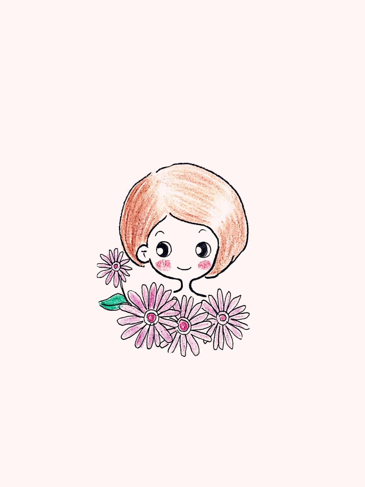 手绘松叶菊萌妹子手机壁纸