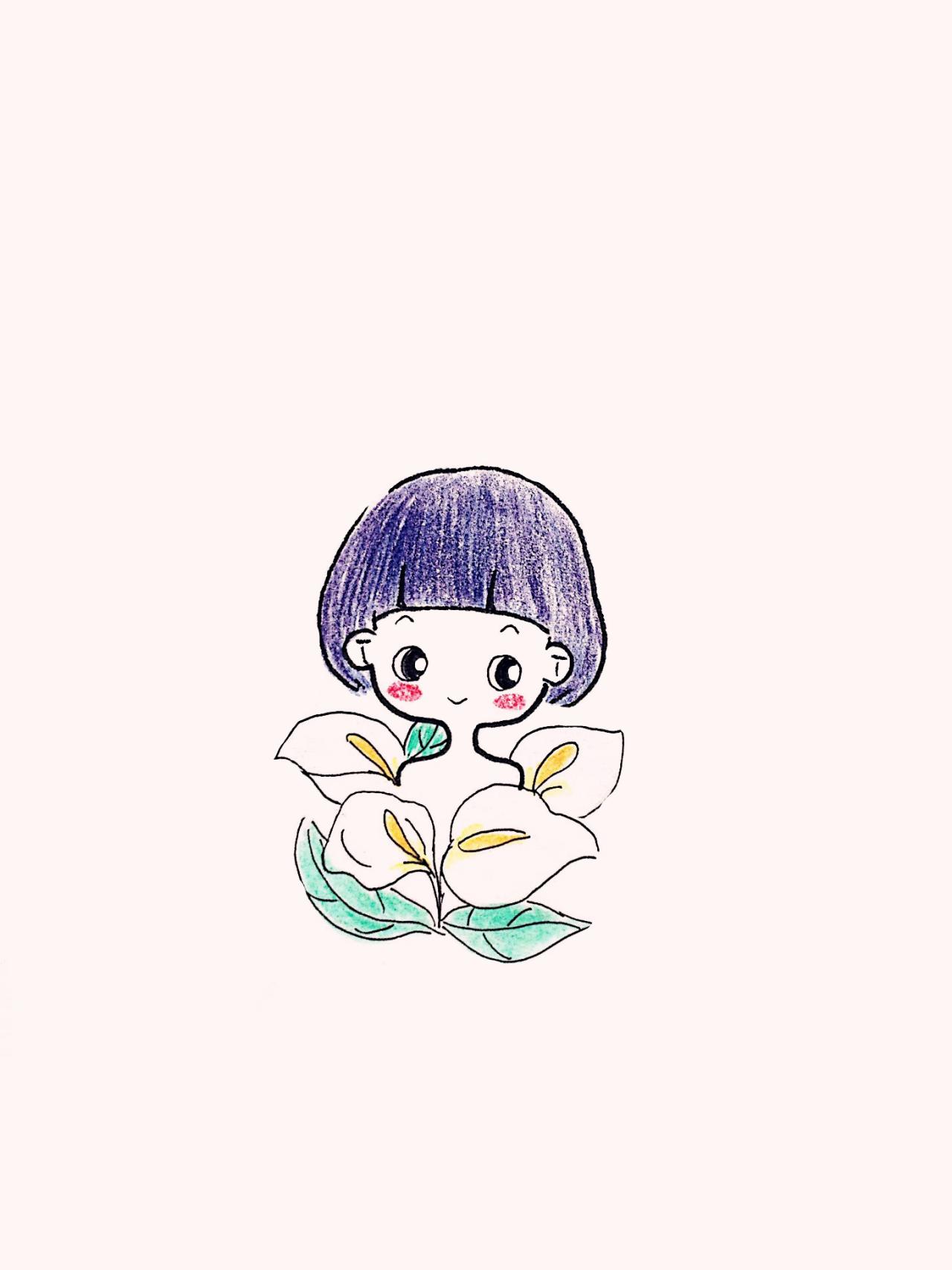 手绘马蹄莲萌妹子手机壁纸