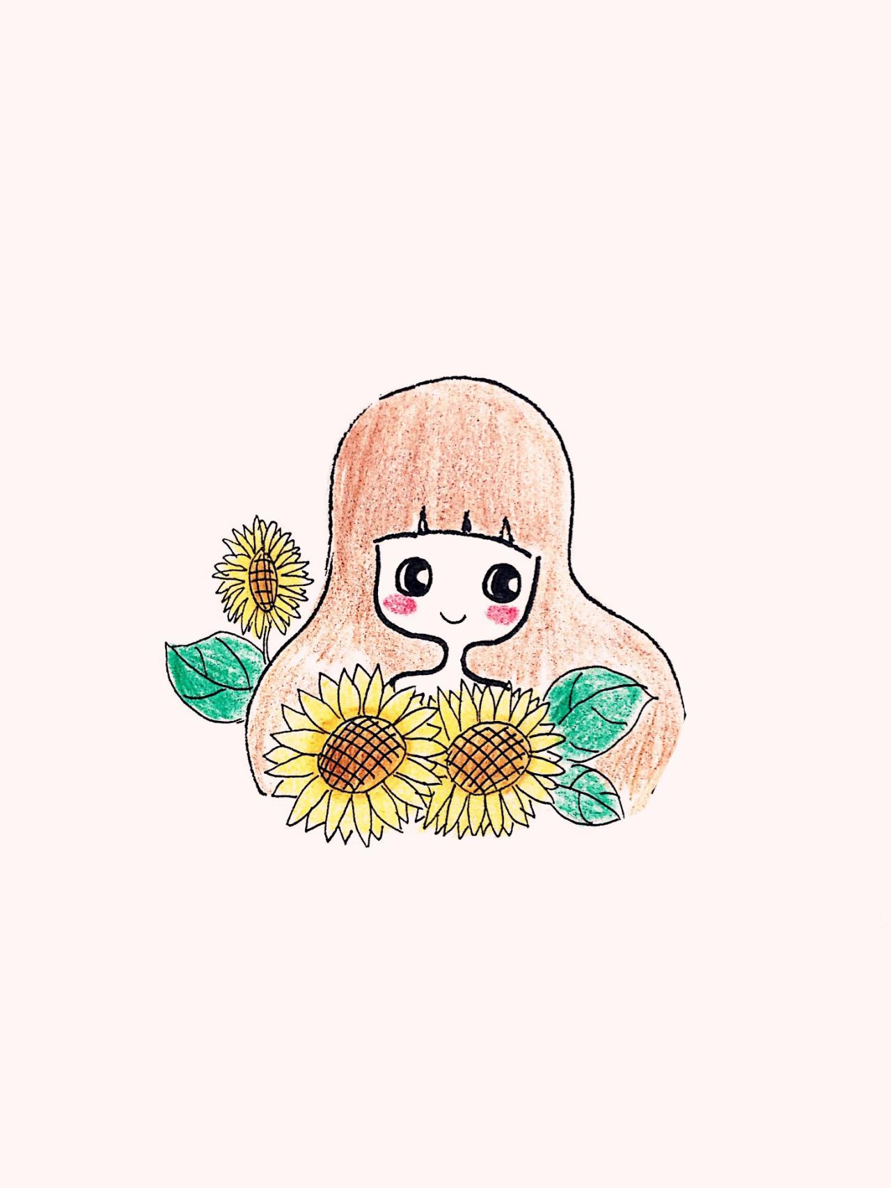手绘向日葵萌妹子手机壁纸